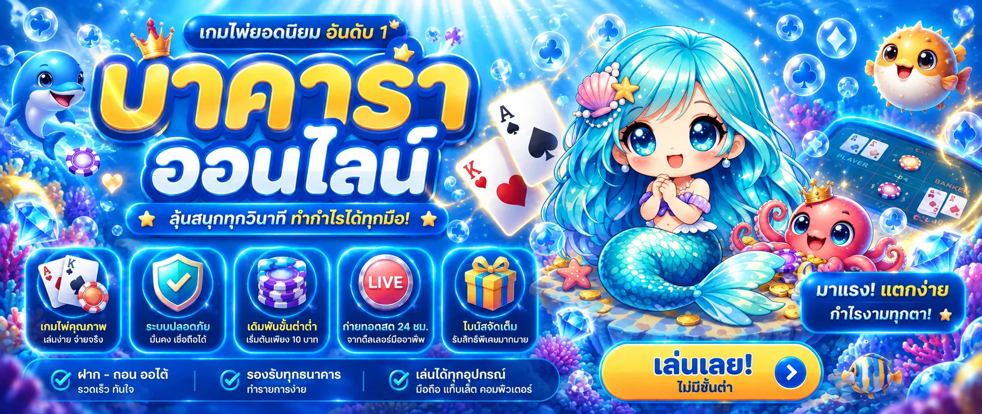 แบนเนอร์คาสิโนสดและเกมโต๊ะบน aura69