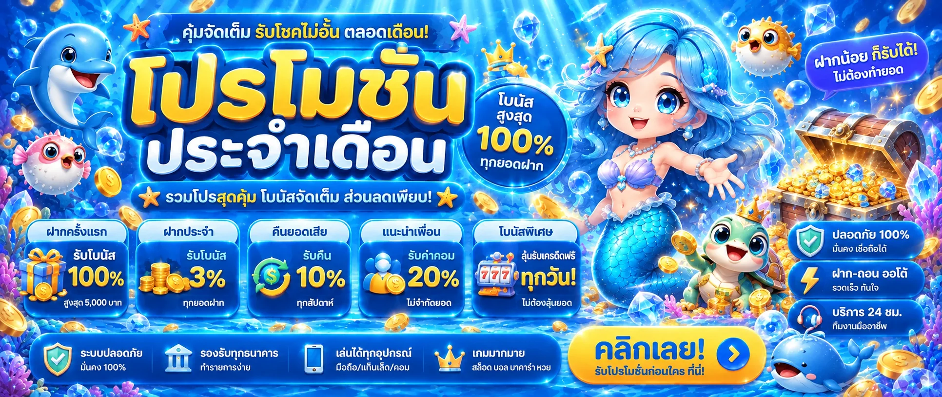 แบนเนอร์รวมโปรโมชั่นและโบนัสรายเดือนของ aura69